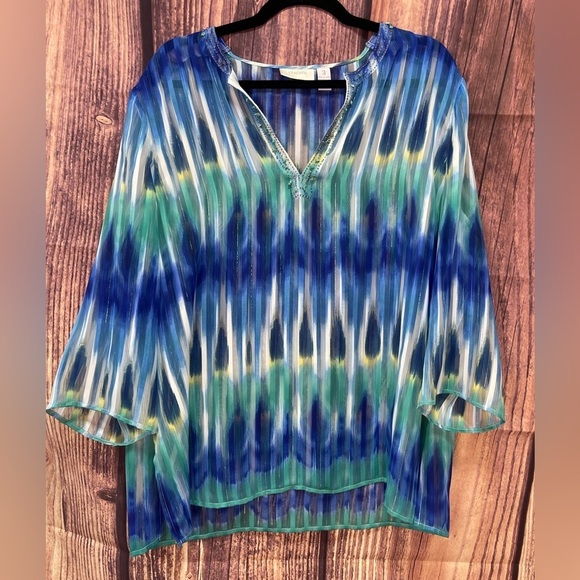 Chico’s metallic Ikat print embellished V-neck sheet blouse women’s size XL - Picture 9 of 17